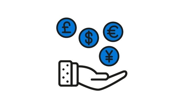 hand holding money icon in blue