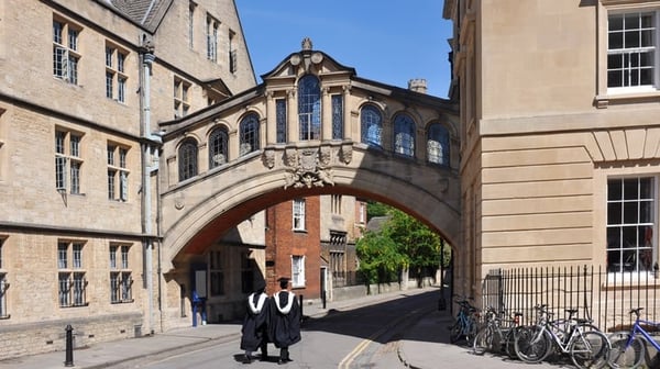 University students walking through old town